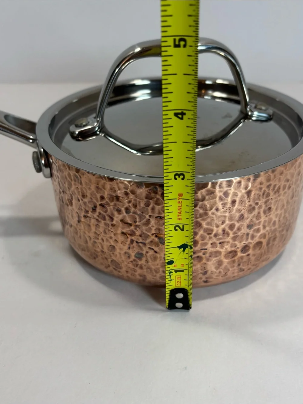Lot Of 2 VTG French Style Hand Hammered Copper Saucepans Tin Lined 8”/5” W/Lids